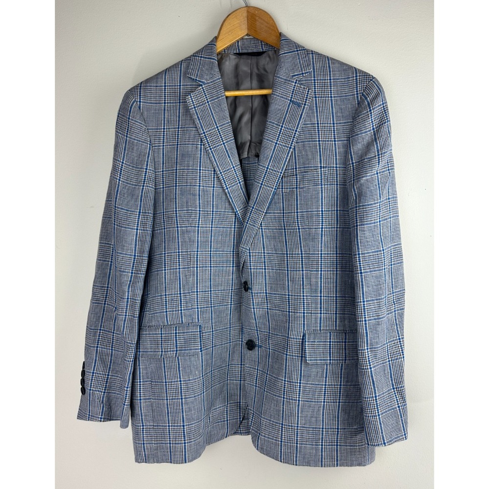 Brooks Brothers Linen Regent Fit Blue Brown Plaid Sport Coat Blazer Mens 40S 40 - Picture 13 of 14